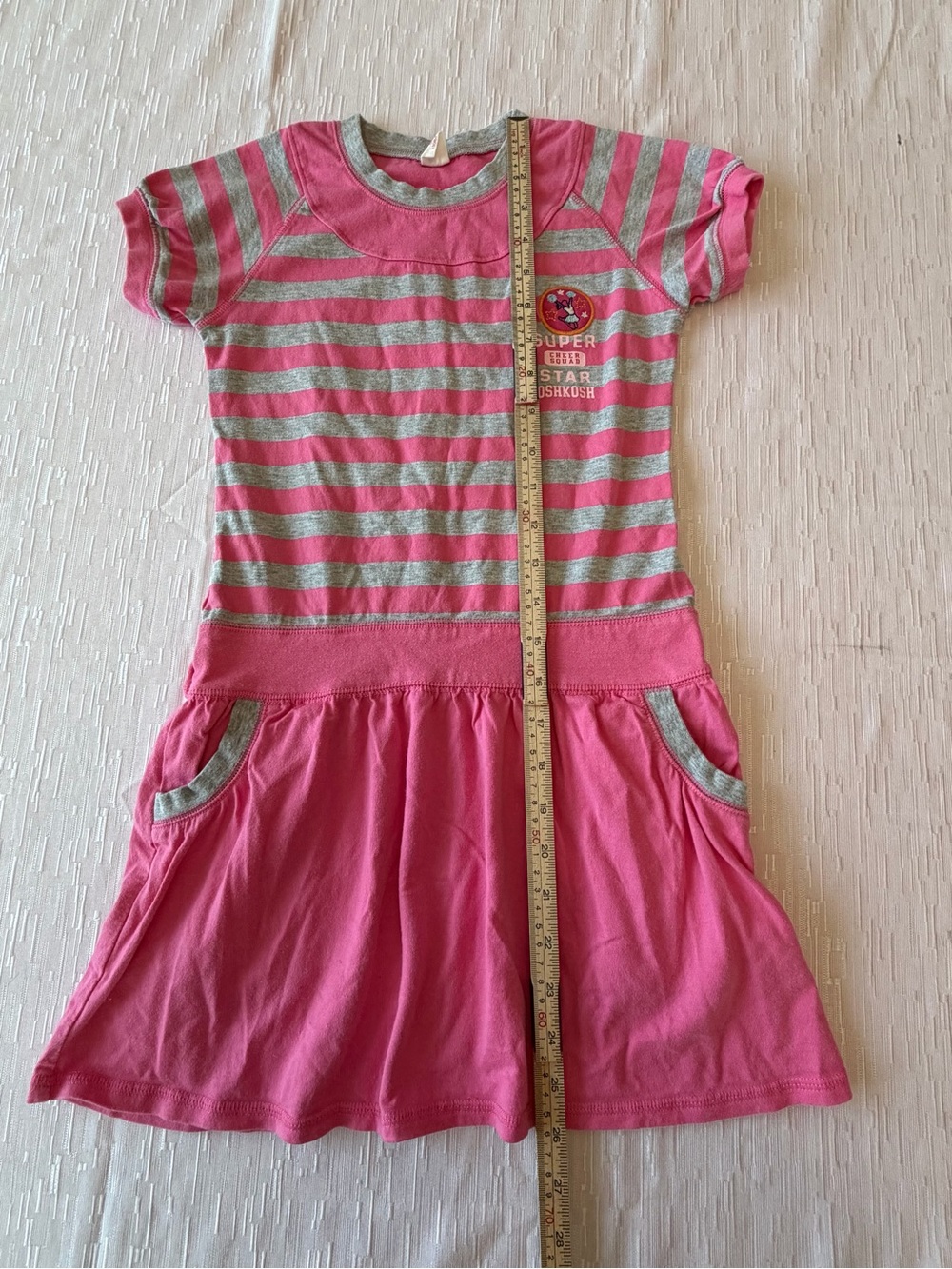 OshKosh B'gosh Girls Pink & Gray Striped Pocket Dress size 8 - Picture 4 of 7